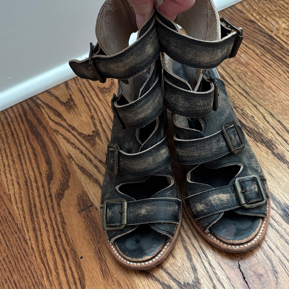 Freebird by Steven Distressed Black Heeled Sandals